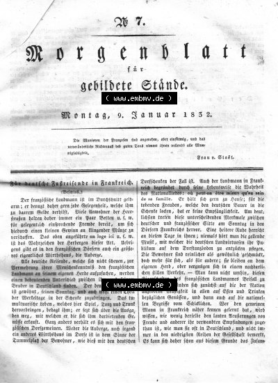 Morgenblatt 1832, Montag, 9 Januar, Nr. 7, Seite 25, Fortsetzung Für deutsche Fußreisende in Frankreich. Sammlung