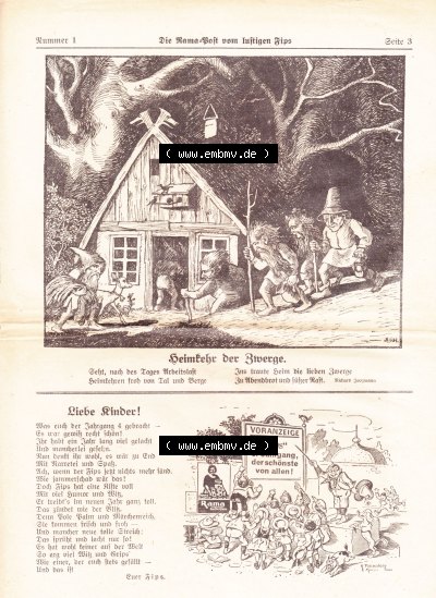 Die Rama-Post vom lustigen Fips, 1929, 1930, 5. Jahrgang, Nr. 1 Seite 3, Heimkehr der Zwerge, Die Rama-Post Sammlung