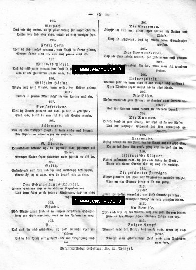 Morgenblatt 1832, 6 Januar, Nr. 3, Seite 12, Literatur-Blatt, Nachrichten 193 bis 214 Sammlung