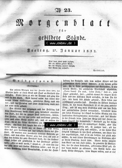 Morgenblatt 1832, Freitag, 27 Januar, Nr. 23, Seite 89, Waldgespenst Fortsetzung. Sammlung