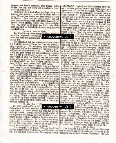 1832, 9. November 1832 Nro. 128. Augsburger Ordinari-Postzeitung Sammlung