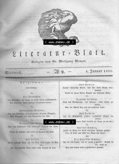Morgenblatt 1832, 4 Januar, Nr. 2, Seite 5, Literatur-Blatt Sammlung
