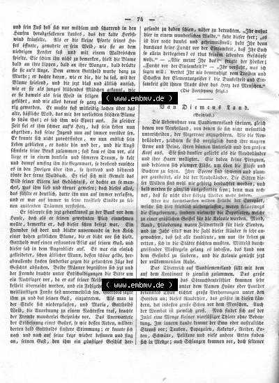 Morgenblatt 1832, Montag, 23 Januar, Nr. 19, Seite 74, Waldgespenst, Ein Märchen und Vom Diemens Land. Sammlung