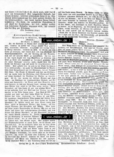 Morgenblatt 1832, Donnerstag, 12 Januar, Nr. 10, Seite 40, Korrespondenz Nachrichten. Sammlung