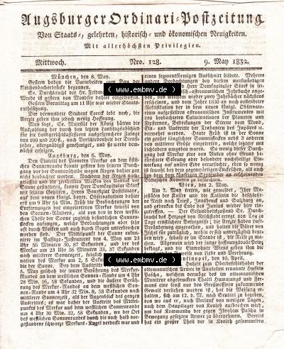 1832, 9. November 1832 Nro. 128. Augsburger Ordinari-Postzeitung. Sammlung