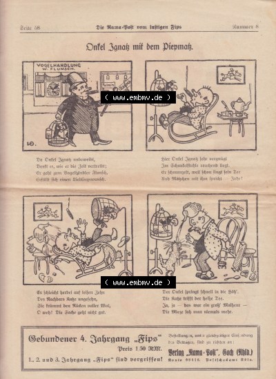 Die Rama-Post vom lustigen Fips, 1929, 1930, 5. Jahrgang, Nr. 8, Seite 58, Onkel Ignatz mit dem Diepmatz, Die Rama-Post Sammlung