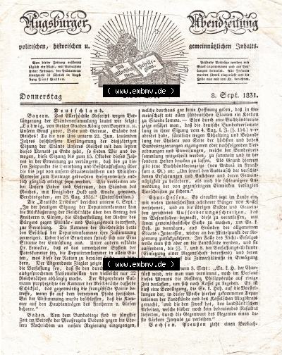 1831, 251, Donnerstag 8. September, Augsburger Abendzeitung Seite 1019 (1). Sammlung