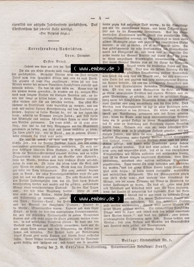 Morgenblatt 1832, 2 Januar, Nr 1, Seite 4, Korrespondenz Nachrichten. Sammlung