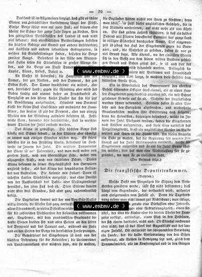 Morgenblatt 1832, Sonnabend, 21 Januar, Nr. 18, Seite 70, Vom Diemens Land. Sammlung