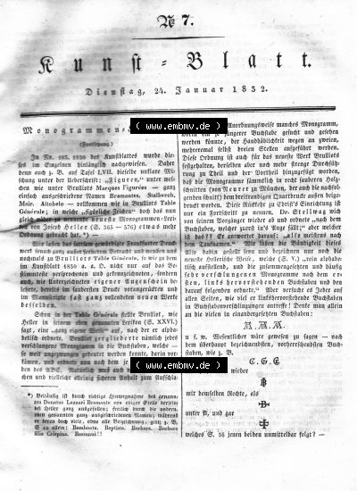 Morgenblatt 1832, Dienstag 24 Januar, Nr. 7, Seite 25, Kunst-Blatt, Monogrammen - Kunde. Sammlung
