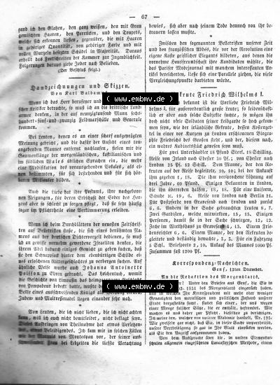 Morgenblatt 1832, Freitag, 20 Januar, Nr. 17, Seite 67, Die Aufzeichnungen und Skizzen von Karl Baldamus. Sammlung