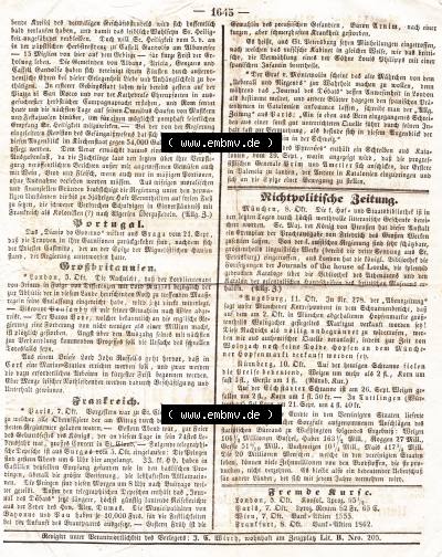 1846, 284, Sonntag 11. Oktober, Augsburger Abendzeitung Seite 1645 (1). Sammlung