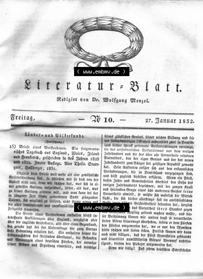Morgenblatt 1832, Freitag 27 Januar, Nr. 10, Seite 37, Literatur-Blatt mit Länder und Völkerkunde. Sammlung