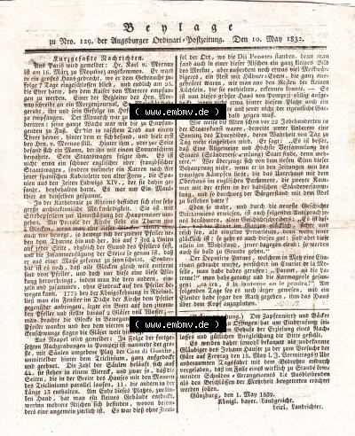 1832, 10. Nov. 1832 Nro. 129. Beilage Augsburger Ordinari-Postzeitung. Sammlung