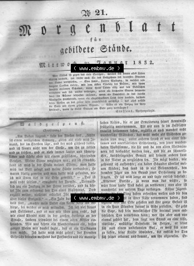 Morgenblatt 1832, Mittwoch, 25 Januar, Nr. 21, Seite 81, Waldgespenst. Sammlung