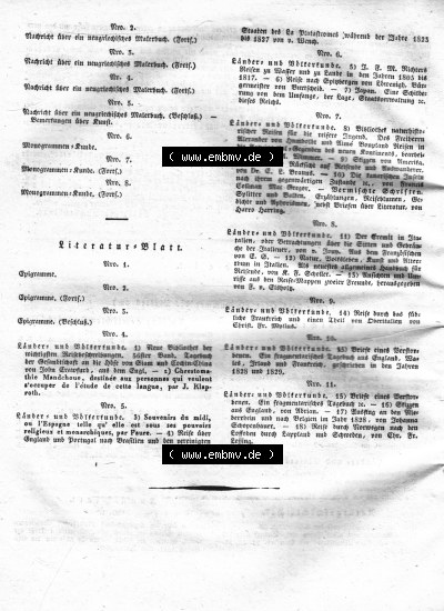 Morgenblatt 1832, Inhaltsverzeichnis Seite 2, Morgenblatt für gebildete Stände, Januar/Februar 1832. Sammlung