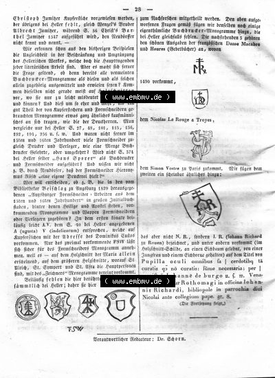 Morgenblatt 1832, Dienstag 24 Januar, Nr. 7, Seite 28, Kunst-Blatt, Monogrammen - Kunde. Sammlung