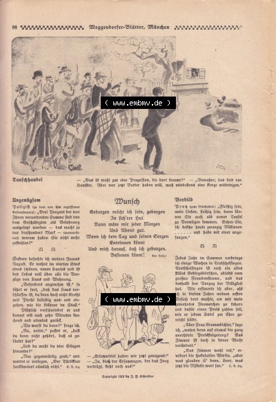 Meggendorfer-Blätter 1919, Nr. 1442, vom 15. August 1919 Seite 98, Tauschhandel, Ungenügsam, Wunsch, Vorbild Sammlung