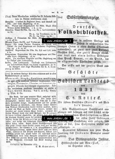 Morgenblatt 1832, 7 Januar, Nr. 1, Seite 4, Intelligenz-Blatt, Technologische Encyklopädie. Sammlung