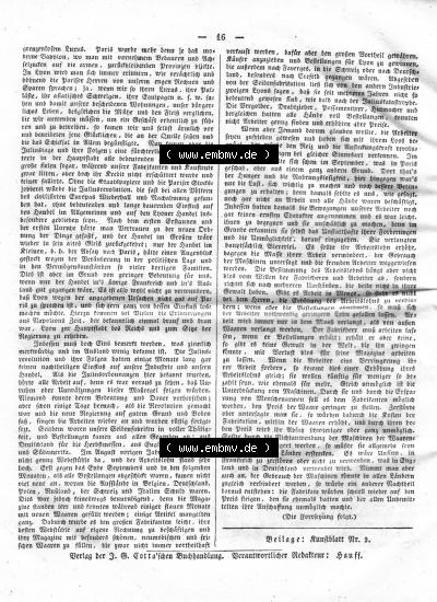 Morgenblatt 1832, 5 Januar, Nr. 4, Seite 16, aus Artikel mit Schlusswort: „Verantwortlicher Redakteur - Hauff“. Sammlung