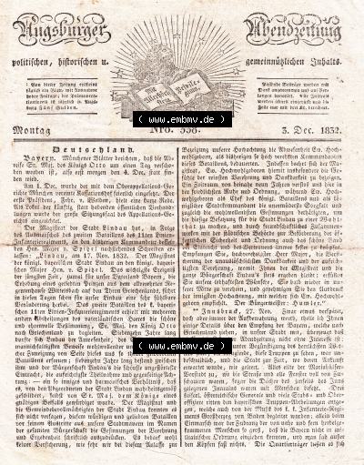 1832, 338, Montag 3. Dezember, Augsburger Abendzeitung Seite 1349. Sammlung