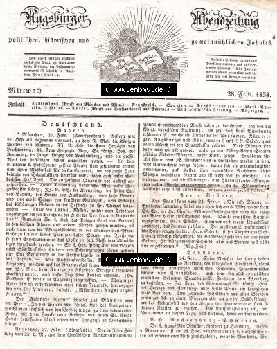 1838, Nr. 59, Mittwoch 28. Februar, Augsburger Abendzeitung Seite 233. Sammlung