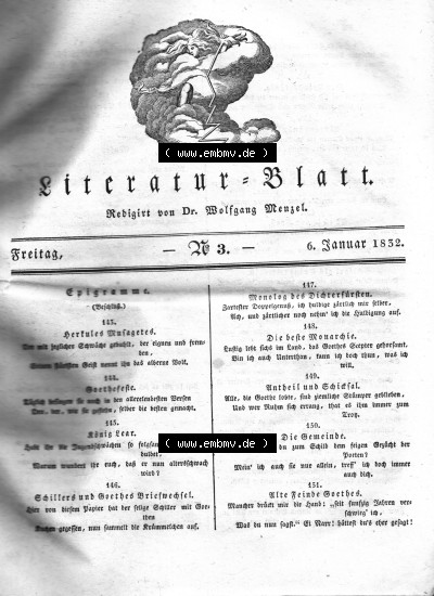 Morgenblatt 1832, 6 Januar, Nr. 3, Seite 9, Literatur-Blatt, Epigramme Sammlung