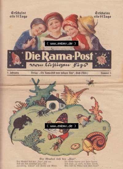 Die Rama-Post vom lustigen Fips, 1929, 1930, 5. Jahrgang, Nr. 8, Seite 57, Der Muckerl liest den Fips, Die Rama-Post Sammlung