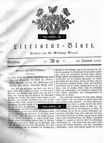 Morgenblatt 1832, Montag 23 Januar, Nr. 9, Seite 33, Literatur-Blatt mit Länder und Völkerkunde. Sammlung