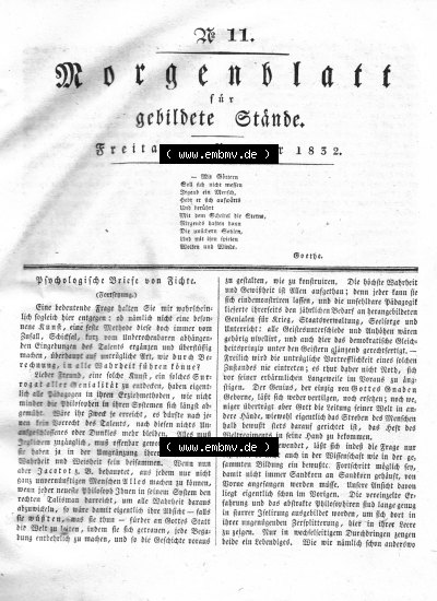 Morgenblatt 1832, Freitag, 13 Januar, Nr. 9, Seite 41, Phyologische Briefe von Fichte. Sammlung