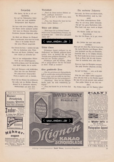 Meggendorfer-Blätter 1922, Nr. 1634, vom 20 April 1922, Seite 43, Mignon Kakao-Schokolade, Werbung von David Söhne Aktiengesellschaft... Sammlung