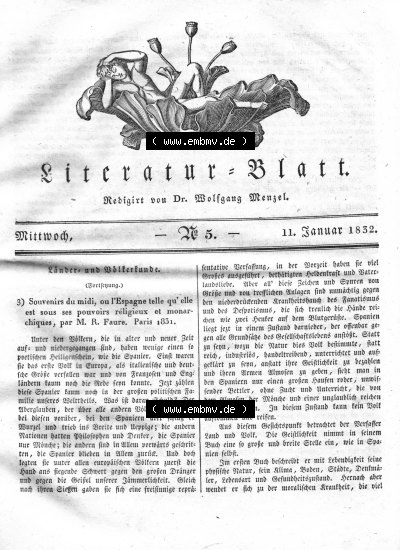 Morgenblatt 1832, Mittwoch, 11 Januar, Nr. 5, Seite 17, Länder und Völkerkunde Sammlung