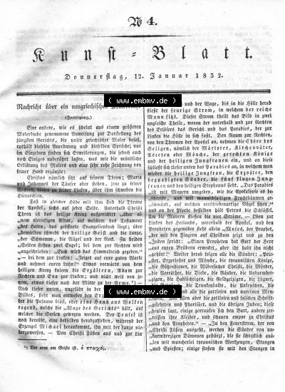 Morgenblatt 1832, Donnerstag 12 Januar, Nr. 4, Seite 13, Kunst-Blatt, Nachricht über ein neugriechisches Malerbuch, Fortsetzung. Sammlung