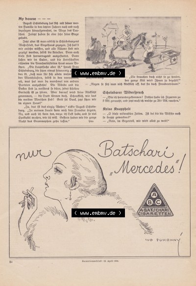 Meggendorfer-Blätter 1923, Nr. 1690, vom 17. Mai 1923, Seite 84, Batschari Mercedes-Werbung, Aufklärung Sammlung