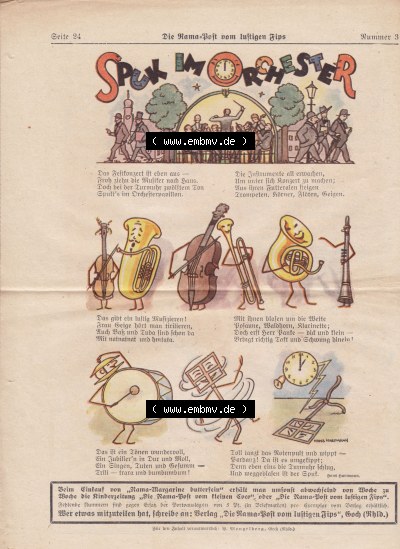 Die Rama-Post vom lustigen Fips, 1929, 1930, 5. Jahrgang, Nr. 3, Seite 24, Spuck im Orchester, Die Rama-Post Sammlung