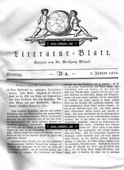 Morgenblatt 1832, Monatg 9 Januar, Nr. 4, Seite 13, Literatur-Blatt, Länder und Völkerkunde Sammlung
