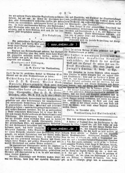Morgenblatt 1832, 7 Januar, Nr. 1, Seite 2, Intelligenz-Blatt, Technologische Encyklopädie. Sammlung