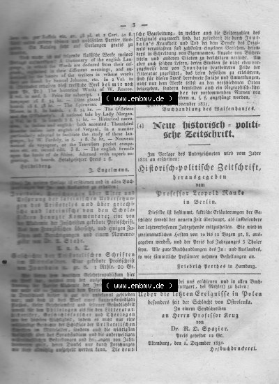Morgenblatt 1832, 7 Januar, Nr. 1, Seite 3, Intelligenz-Blatt, Technologische Encyklopädie. Sammlung