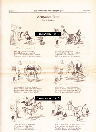 Die Rama-Post vom lustigen Fips, 1929, 1930, 5. Jahrgang, Nr. 1 Seite 2, Seltsamer Ritt, Die Rama-Post Sammlung