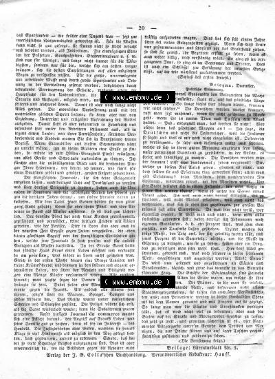 Morgenblatt 1832, 6 Januar, Nr. 5, Seite 20, Korrespondenz Nachrichten. Sammlung