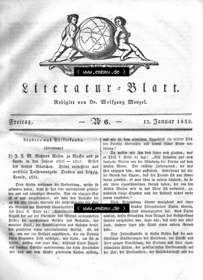 Morgenblatt 1832, Freitag, 13 Januar, Nr. 6, Seite 21, Länder und Völkerkunde. Sammlung