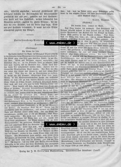 Morgenblatt 1832, Mittwoch, 25 Januar, Nr. 21, Seite 84, Korrespondenz Nachrichten. Sammlung