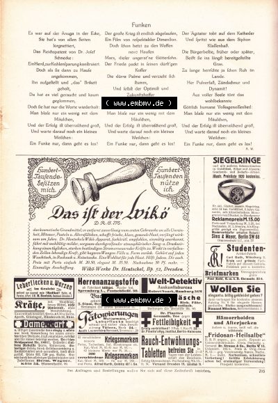 Meggendorfer-Blätter 1920, Nr. 1552, Seite 205, Funken und Werbung für Siegelringe Sammlung