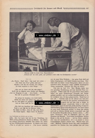 Meggendorfer-Blätter 1917, Nr. 1403, vom 15. November 1917 Seite 107, Warum willst du heute keine Klavierstunde-Frage. Sammlung
