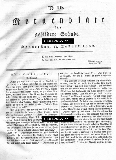 Morgenblatt 1832, Donnerstag, 12 Januar, Nr. 10, Seite 37, Der Politiker (Fortsetzung). Sammlung