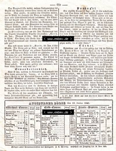 1832, 166, Donnerstag 14. Juni, Augsburger Abendzeitung Seite 660. Sammlung