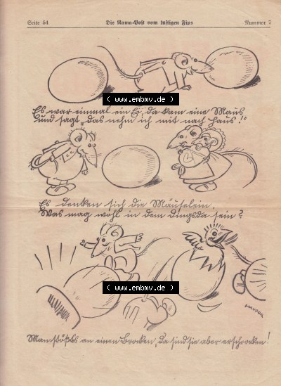 Die Rama-Post vom lustigen Fips, 1929, 1930, 5. Jahrgang, Nr. 7, Seite 54, Comic mit Mäusen und Küken, Die Rama-Post Sammlung