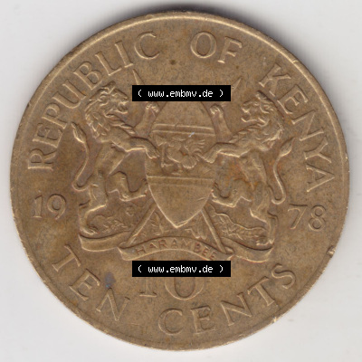 Münzen Afrika Kenia Umlaufmünzen 1969-1978, 10 Cent 1978. Vorderseite einer Münze aus Kenia, Kenia befindet sich auf dem Kontinent... Sammlung