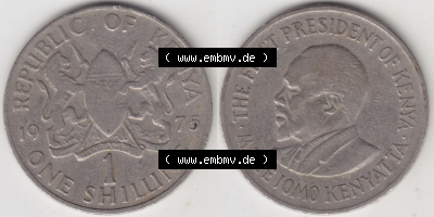 Münzen Afrika Kenia Umlaufmünzen 1969-1978, 1 One Shilling, Schilling1975. Vorderseite und Rückseite nebeneinander auf einen... Sammlung