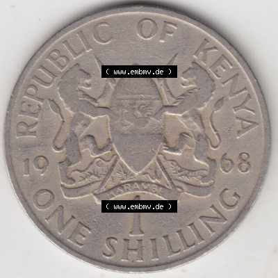 Münzen Afrika Kenia Umlaufmünzen 1966-1968, 1 One Shilling, Schilling 1968. Vorderseite einer Münze aus Kenia, Kenia befindet... Sammlung
